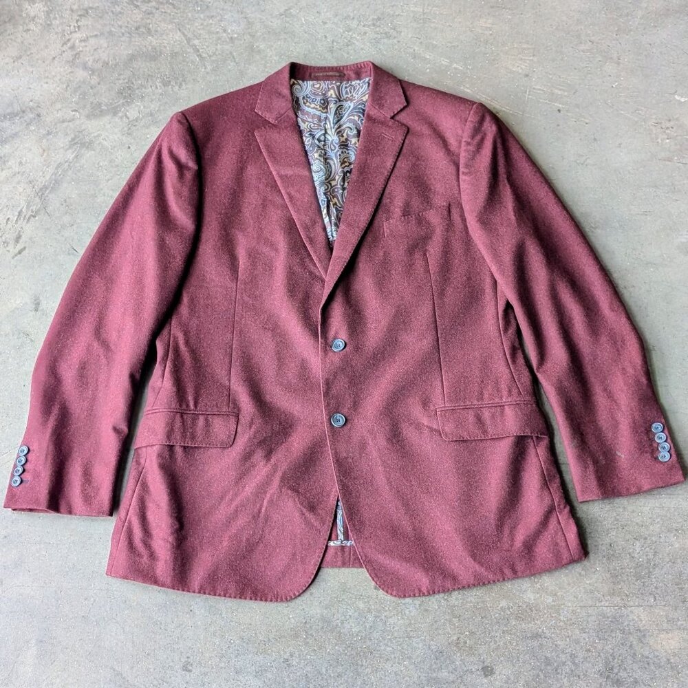 J. Hilburn x Vitale Barberis Canonico Men's Burgundy Wool Suit Jacket size 46L
